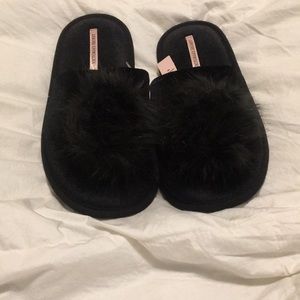 BRAND NEW Victoria Secret Suede Pom Pom Slippers